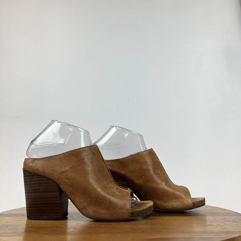 Womens Isola Brown Leather Boho Peep Toe Slip‎ On Slide Clogs Size 6.5 M GUC